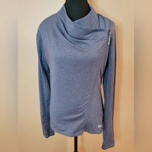 BENCH Warm-up Jacket, Thumb Holes, Zip/One Snap Closure, Heathered Blue, Size Sm